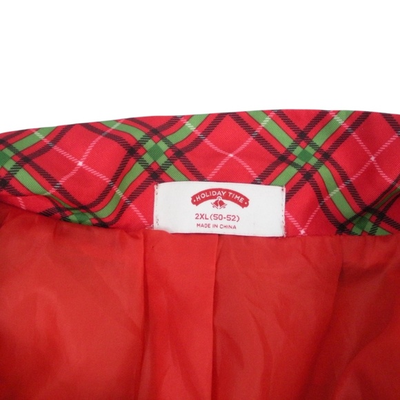 Holiday Time Colourful Gift Bows & Red Plaid Ugly Christmas Blazer 2XL 50-52 - Picture 5 of 8